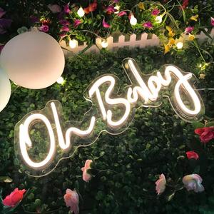 Oh Baby Neon Sign for Backdrop, Shower Decorations, Photo Prop, Gender Reveal, 5V USB Powered LED Light Up Signs for Party Decor, 17"X 8.7" Warm White