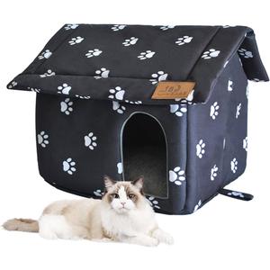 Cat Houses for Outdoor Cats, Thickened Outdoor Cat House Weatherproof, Foldable Stray Cat Shelter, Anti-Slip Kitten Cave for Feral Cat Dog Puppy (Black,)