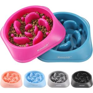 MateeyLife Slow Feeder Dog Bowls 2PCS, Anti-Choking Puzzle Dog Food Bowls, Anti-Slip Interactive Feeding Slow Down Eating, Bloat Stop Maze Dishes for Medium Large Breeds Purple&DarkBlue