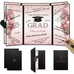 DARUNAXY Rose Gold Graduation Party Decorations, 2PCS Class of 2026 Congratulations Graduates Alternative Signature Guest Book for Girls Women Happy Graduation Gifts Congrats Grad Signing Card Board