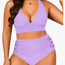 Yonique Womens Two Piece Plus Size Halter Bikini Swimsuits Tummy Control Bathing Suits High Waisted Swimwear, Size 16