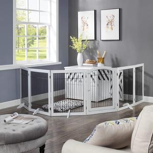 unipaws 144" Extra Wide Dog Gate and Pet Playpen, Free Standing Tall Dog Fence with Walk Through Door, Barriers for Home, Use as Indoor Dogs Cats Pen, Rabbit Pen, White, Size: 144"W×31.5"H