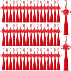 Tatuo 100 Pcs Chinese Knots with Tassels Chinese New Year Decorations 2026 Year of The Horse Handmade Knotting Cord Red Knot with Satin Silk for Spring Festival Decoration