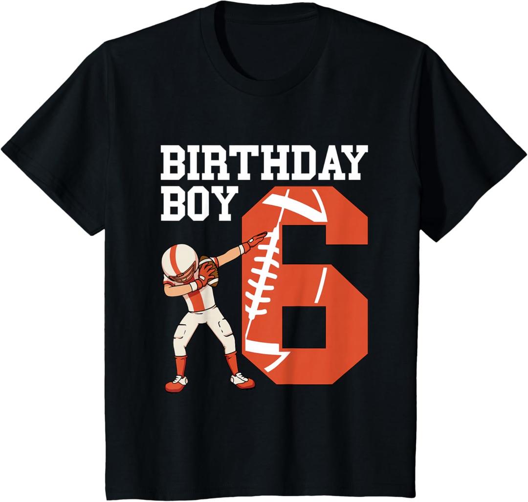 Kids 6 Years Old Boy Football Player 6th Football Birthday Boys T-Shirt, 2T