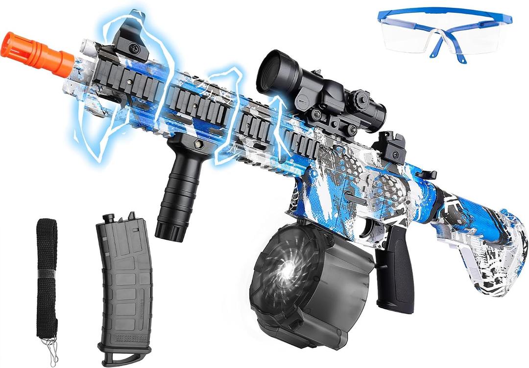 Gel Splat Blaster Automatic, Electric Splat Toy with Goggles(Blue), Medium