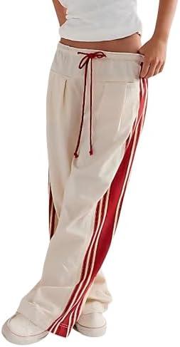 Hongsui Women's Wide Leg Pants Drawstring High Rise Side Striped Slouchy Palazzo Pants with Pockets, Small