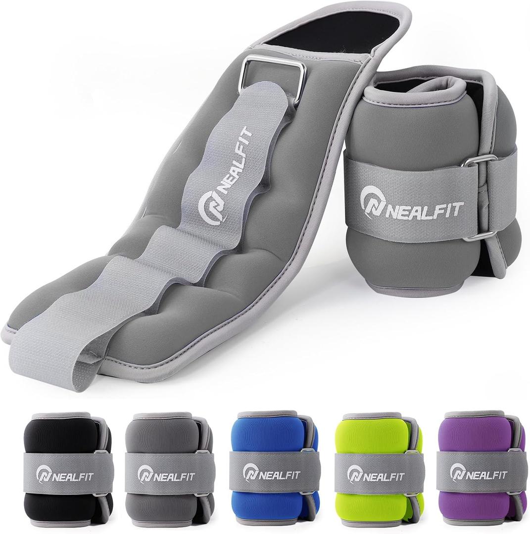 Ankle Weights for Men Women Kids, Leg Arm Wrist Weights with Adjustable Strap for Running, Gymnastics, Aerobics,Gym, Fitness (1 lb x 2, Gray)
