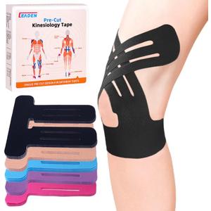 IEADEN Precut Kinesiology Tape for Knees, 10 Pcs, Upgraded, Knee Support & Stability, Knee Pain Relief Athletic Tape - Waterproof & Elastic, Breathable Hypoallergenic Latex-Free Tape, Black