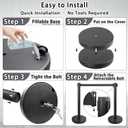 Crowd Control Stanchion Set with Sign Topper,Black Stanchion with 6.6 ft Black Retractable Belt Barriers,Crowd Control Barriers with Durable Refillable Enlarged Base 6 Pcs