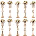 Set of 10 Metal Diamond Crystal Wedding Centerpiece Vases for Tables, 24in Gold Versatile Tall Flower Holders Centerpiece Flower Stands for Wedding Party Reception Dining Room Living Room Home Dcor