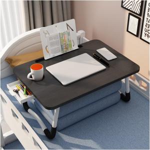 Portable Laptop Desk Folding Bed Table Lap Tray for Sofa * Bed Adjustable Standing Desk with Large Drawer Perfect for Home Office and Balcony Use..Black-Large Drawer