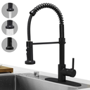 Hoimpro Matte Black Spring Kitchen Faucet with Pull Down Sprayer, Rv Kitchen Sink Faucets with PullDown Sprayer, 3 Function Single Handle Laundry Faucet