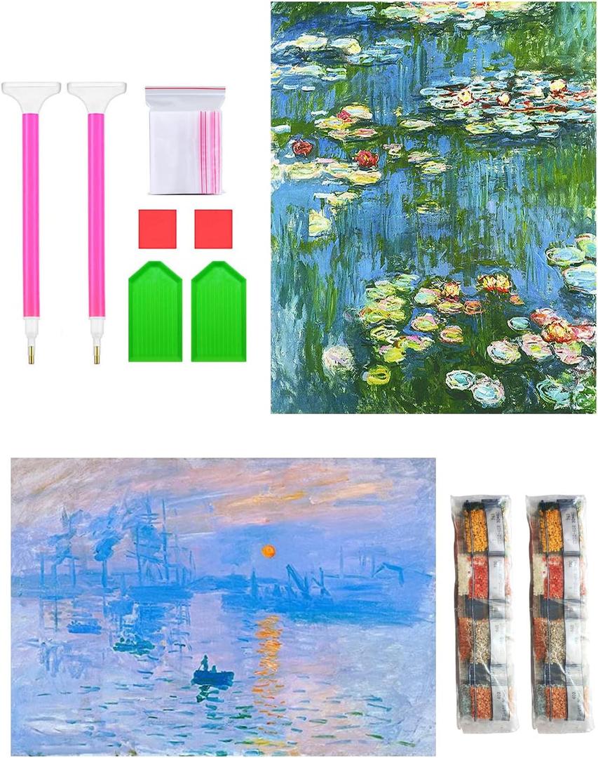 URBEST Diamond Painting Dotz Kits for Adults DIY 5d Gem Vizuarts Jewel Art(Monet, 2Pieces) (12"X16")