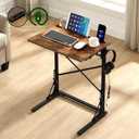 21''Wx28''H Folding TV Tray, Small C-Shaped End Table with Devices Slots and USB Charging Station, Slide Under Couch Side Table for Living Room, Bedroom, Rustic Brown
