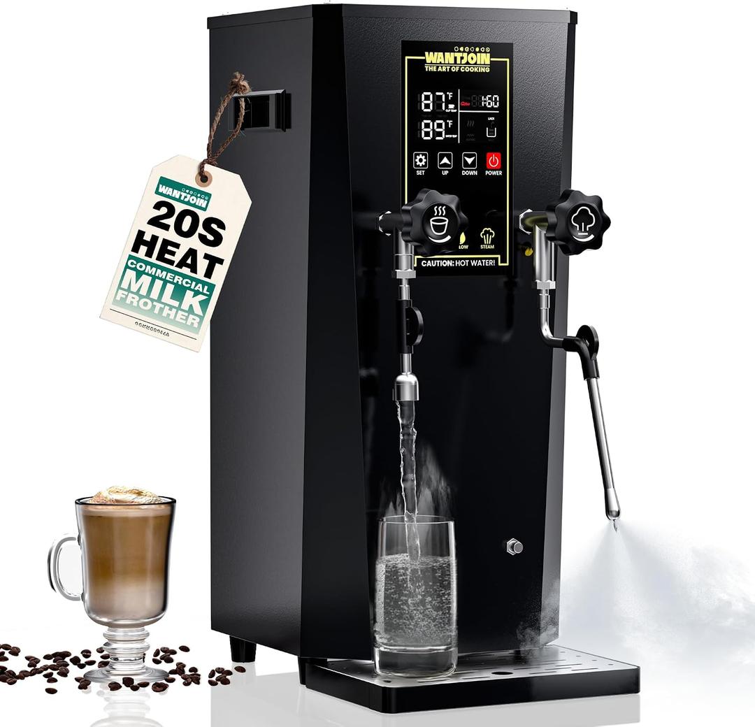 WantJoin 2000W Commercial Milk Frother & Beverage Warmer - Professional Milk Steamer Machine with LED Display Panel for Latte, Cappuccino, Coffee, Hot Chocolate and Milk Tea, Perfect for Cafes & Home