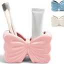 Bow Toothbrush Holder 2-Slot Toothbrush and Toothpaste Holder Cute Toothbrush Holder Set, Bathroom Counter Organizer for BathroomElectric Toothbrushes, Floss, Razors - Pink