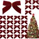 26 Pcs Burgundy Small Velvet Bows Decorations Vintage Christmas Ornaments for Christmas Tree Gift Wrapping Wreath Table Fireplace Garland and Xmas Party (Red)