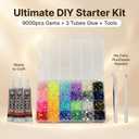 9000Pcs Rhinestones for Bedazzling, 5mm Bedazzler Kit with Flatback Rhinestones for Clothes Crafting Crafts Nails Clothing, Flat Back Resin Rainbow Colorful Colored Crystal with B 7000 Glue Clear