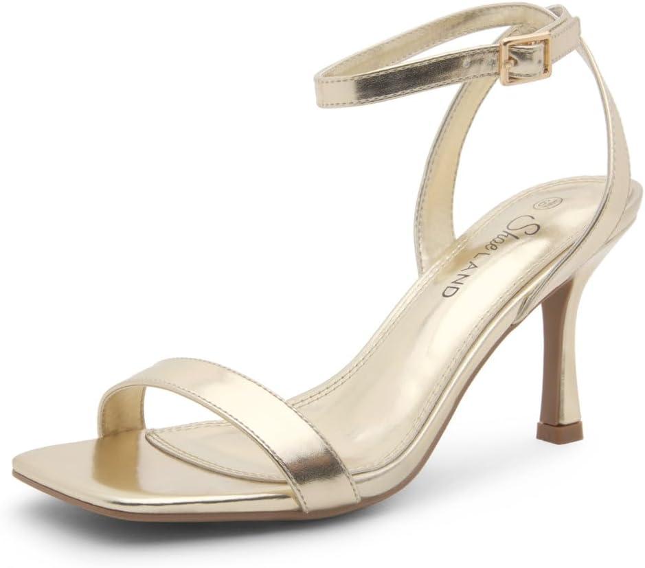 Shoe Land Women’s High Heel Sandals | Strappy Slingback Heels with Square Open Toe | Ankle Strap Dressy Stilettos for Wedding, Party & Evening Events, Size 8.5
