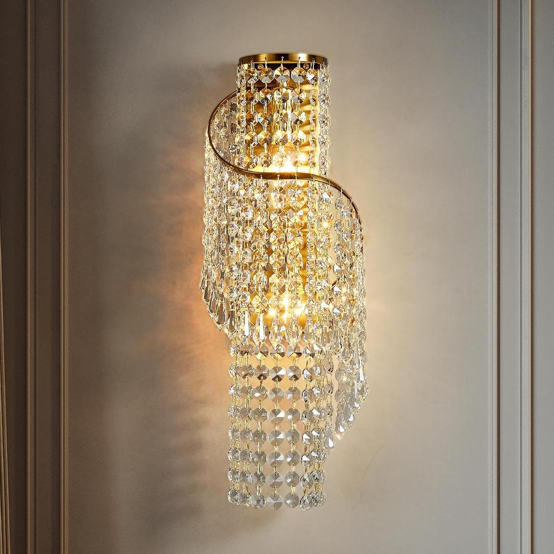 K9 Crystal Wall Sconces Gold - Luxury Indoor Wall Light Fixtures, Crystal Vanity Wall Mount Lamps for Living Room, Bedroom, Bathroom, Bedside, Hallway Stairway(Easy Install) (Golde)