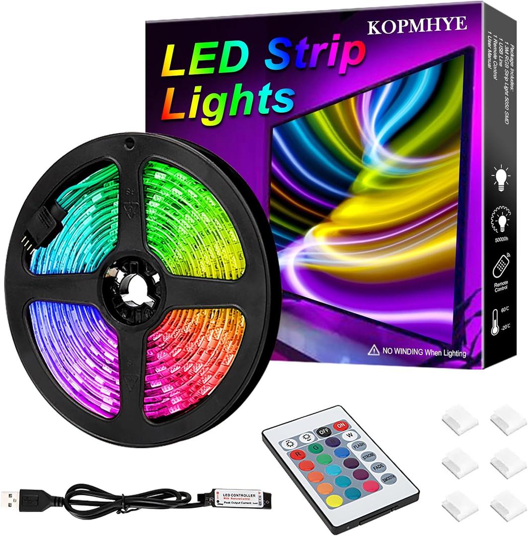 3M 10FT RGB LED Strip Lights, IP65 Waterproof Colored USB TV Backlight with Remote, 16 Color Changing 180 5050 LEDs Bias Lighting for HDTV, Multicolor for TV PC Background Lighting, No Adapter 3M 10FT RGB LED Strip Lights, IP65 Waterproof Colored USB TV Backlight with Remote, 16 Color Changing 180 5050 LEDs Bias Lighting for HDTV, Multicolor for TV PC Background Lighting, No Adapter