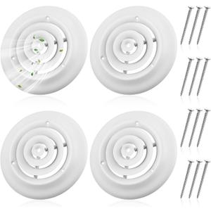 Therwen 4 Pcs 6 Inch Round Vent Cover, White Round Ceiling Diffuser with Screws HVAC Vent Duct Cover Replacement Exhaust Fan Covers for Home Office Kitchen Ventilation Use, Outer Dimensions: 9-15/16"