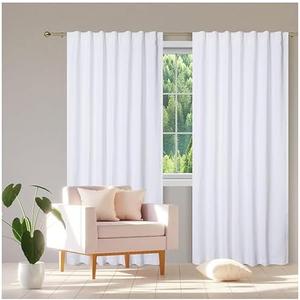Bedding Craft White Cotton Farmhouse Tab Top Curtains Set of 2, 96" Long x 50" Wide, White 2 Panel Drapes Curtains