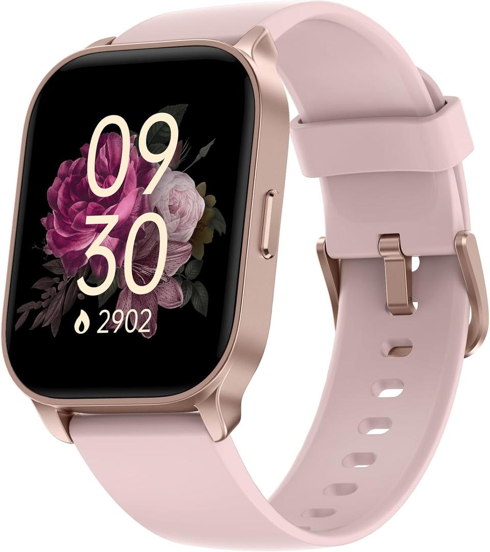 TOOBUR Smart Watch for Women, Smartwatch Compatible Android Phone and iOS Phone, Answer/Make Calls, Fitness Tracker, Heart Rate/Sleep Tracker/100 Sports/IP68 Waterproof (Light Pink)
