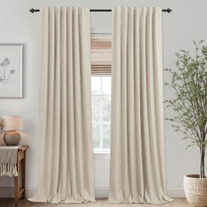 KOUFALL Extra Long 120 Inch Linen Blackout Curtains 10 FT Foot 10FT Length Tan Beige Pleated Curtains for Living Room Bedroom