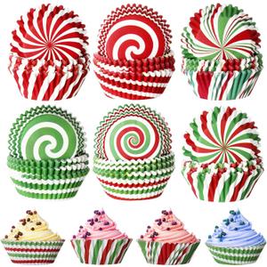 600 Pieces Christmas Cupcake Liners 6 Style Christmas Party Cupcake Holder Toppers Muffin Cups Wrappers Xmas Paper Baking Cups for Cake Candy Make Baking Supplies