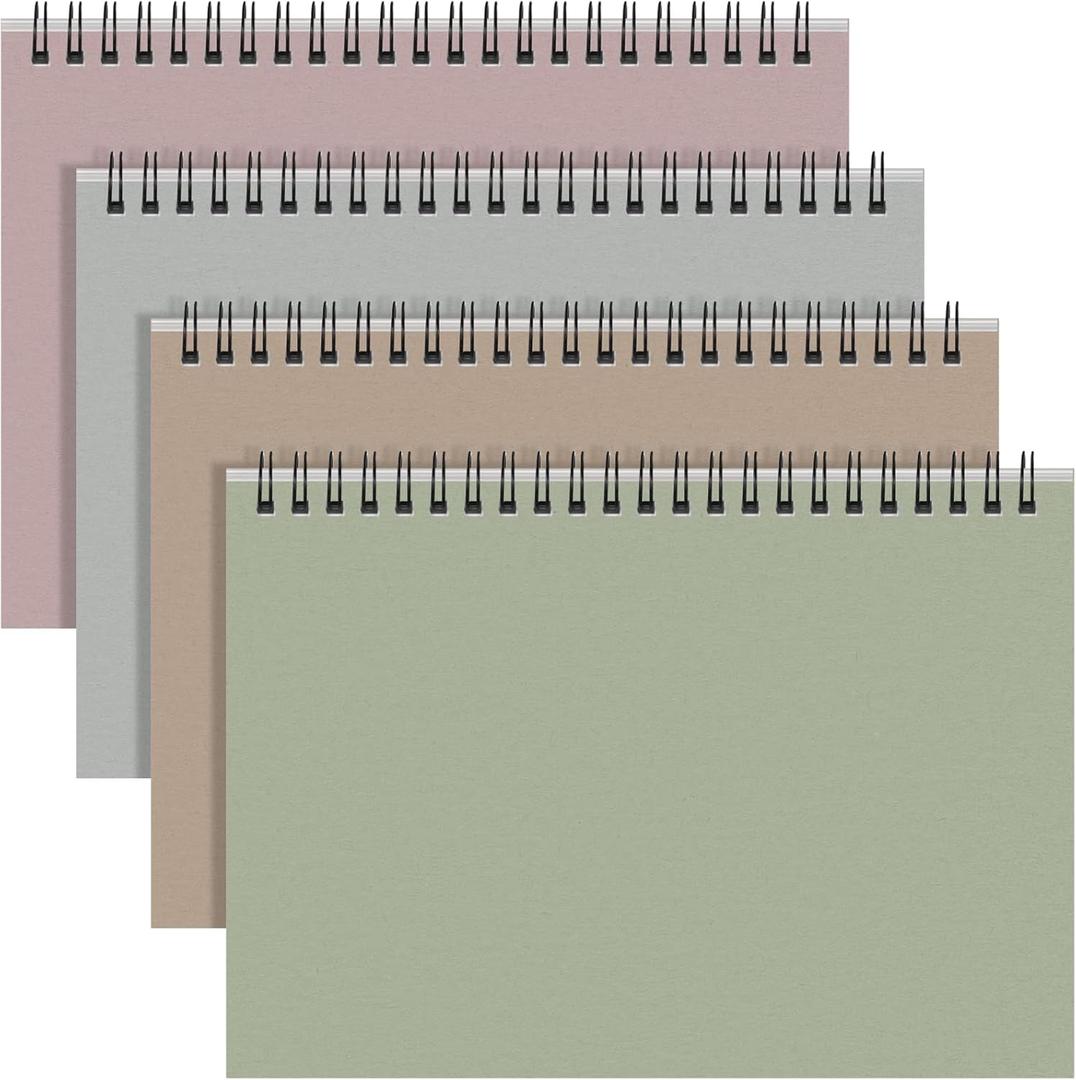 Resurhang 4 Pcs 8.66 x 11.69 Inch Top Bound Spiral Notebooks Horizontal A4 Office Steno Book 5mm-Squared Durable Spiral White Paper 70 Sheets for Business (Morandi)