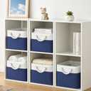 Cube Storage Bins, Collapsible Fabric Storage Cubes Bins, 11 Inch Cube Storage Bins with Handles, Foldable Storage Cubes (White/Navy, 6Pack)
