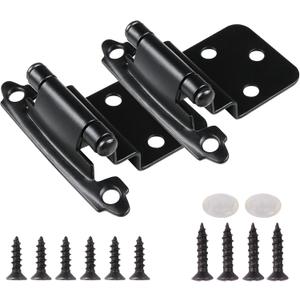 60 Pack Matte Black Cabinet Hinges - 3/8 Inch Inset, Semi-Concealed, Overlay, Soft Close, Flush Face Frame Mount