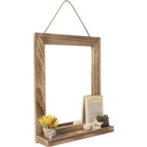 Emfogo Wall Mirror with Shelf, 20 x 16 inch Farmhouse Decor Wall Mirror Hanging for Bathroom, Vanity, Bedroom, Entryway, Living Room (Rustic Brown)