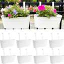 Hanging Planters for Outdoor Plants, 17" Railing Planter Pots, Metal Fence Flower Pot for Porch Balcony with Detachable Hook (White, Pack of 8)