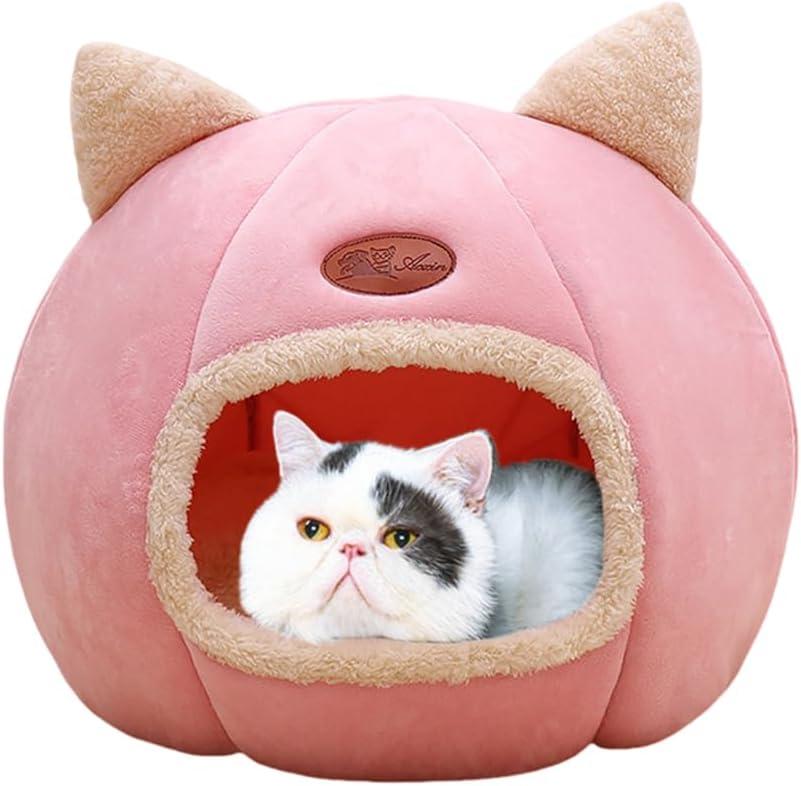 Cat Beds for Indoor Cats, Cozy Cat Cave Bed Dog House Cats Tent with Removable Cushion Pillow, Soft Warm Pet House Puppy Bed, Cute Pet Nest for Kitten Small Dog (Pink, M-13x13x13 Inches)