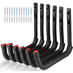 Garage Storage Ladders Hooks, 6 Pack Heavy Duty Utility Hanger, 9.8IN Wall Mount Rack Safely Holds 50 Pounds