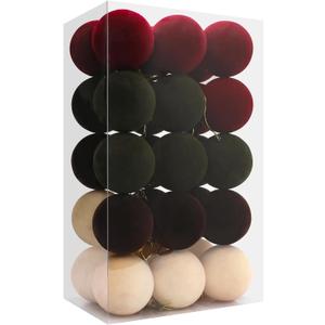 30pcs 6cm/ 2.4'' Velvet Xmas Balls Flocked Hanging Ornaments Christmas Decoration for Xmas Tree, Garland, Fireplace, Railing. Burgundy, Green, Brown, Beige (2.36" Velvet)