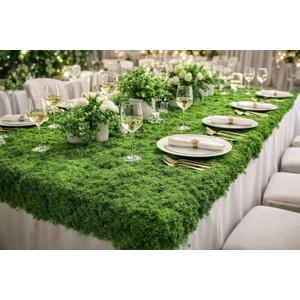 Fake Moss Table Runner for Crafts 19.68×78.74 inch Artificial Moss Sheet Roll Waterproof Carpet Blanket for Wall Roof Garden Wedding Birthday Party Table Decoration (Green)