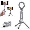 Magnetic Tripod for iPhone 17/16/15/14 Pro Max Air, Aluminum 360° Rotating Phone Stand with Magic Clip for Desk & Gym, Foldable Portable Vlog Gear for Travel, 1/4" Screw, 2 Metal Rings