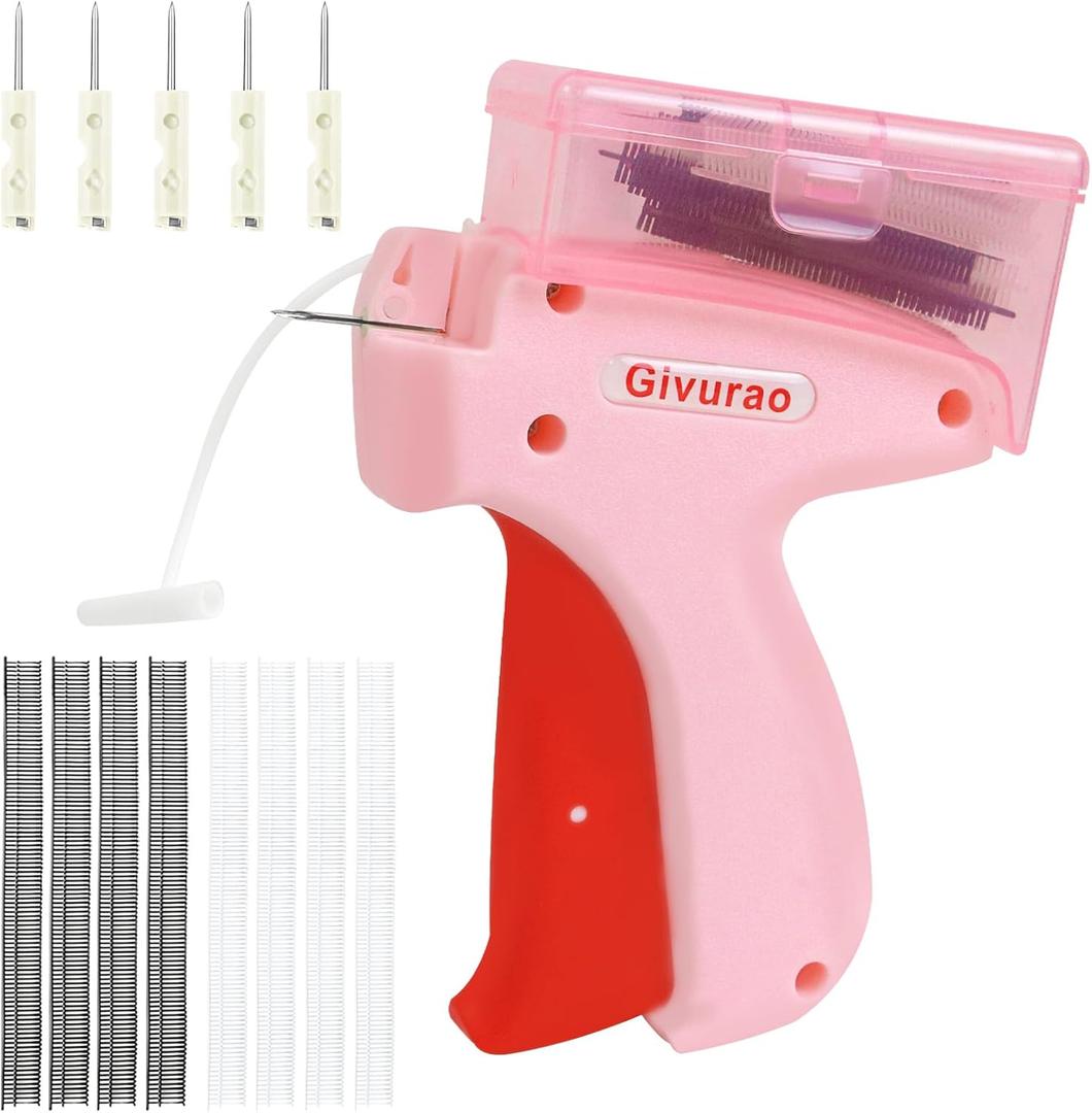 Stitch Gun for Clothes With Storage Box, Handheld Stitch Gun Quick Clothing Fixer Micro Sewing Tagging Gun Kit for Clothing One Stitch Sewing Gun Includes Needles Fasteners (Pink