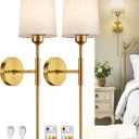 Battery Operated Wall Sconce Set of 2, Pleated Rechargeable Wall Sconces Battery Powered Wall Sconces Dimmable Battery Powered Wall Lights for Bedroom Living Room