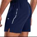 MIER Mens 5 Inch Athletic Running Shorts Quick Dry Lightweight Workout Gym Training Active Reflective Shorts,3 Zipper Pockets (Blue, M)