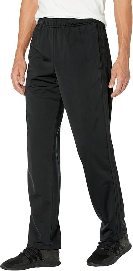 adidas Men's Essentials Warm-up Open Hem 3-stripes Tracksuit Bottoms,Straight Leg, Medium Size,Black on Black