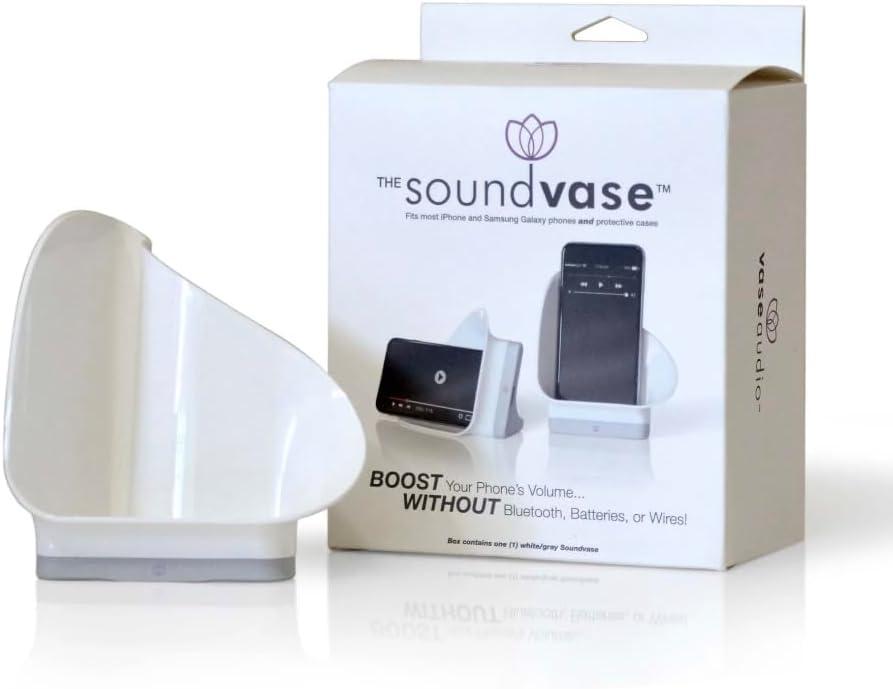 Soundvase, A Speaker Accessory Thats Not an Electronic, Smart Acoustics for Your Smartphone, Ease, Convenience, & Patented Sound. Fits Most Smart Phones Even with The Case On (White)