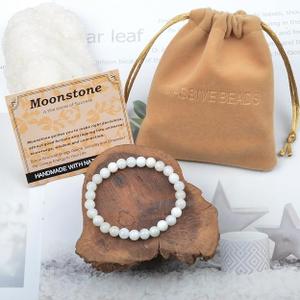 Massive Beads Moonstone - Success - Handmade Handmade Yoga Stretch Elastic Bracelet Natural Stone Crystal Healing Power Energy Gifts for Unisex Adult 6mm