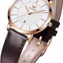 OLEVS Women's Watches for Ladies Female Wrist Watch Leather Band Waterproof Thin Minimalist Casual Simple Dress Quartz Analog with Date Calendar