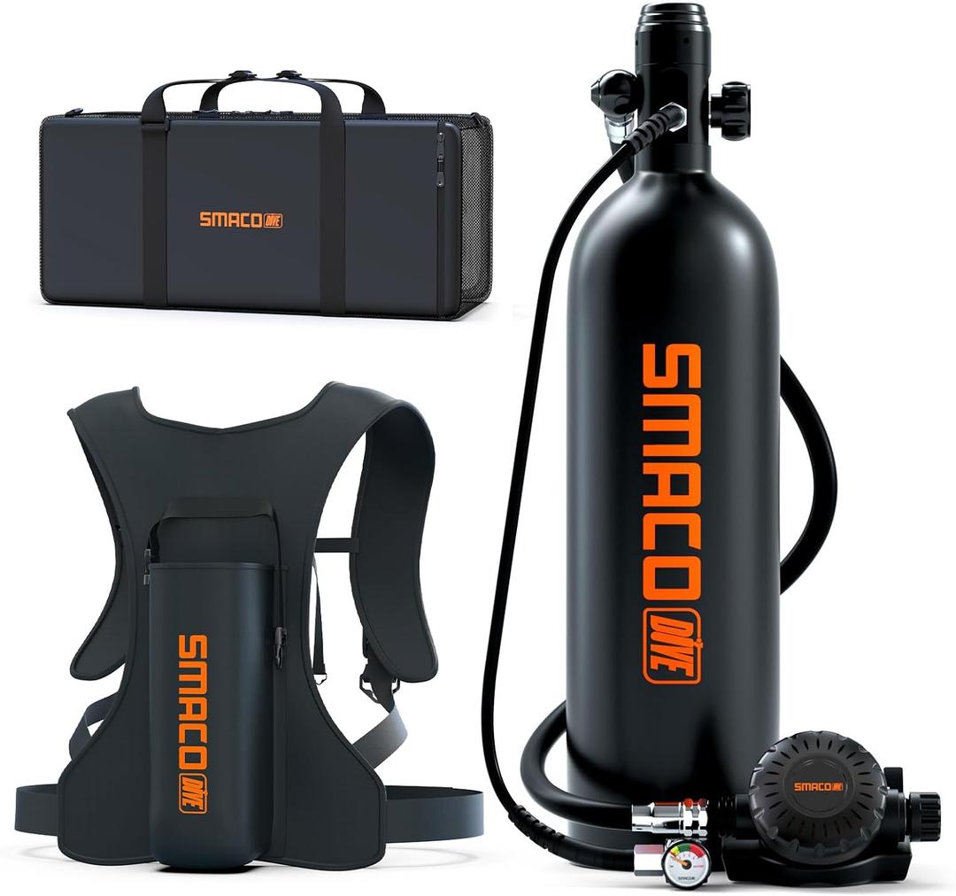 SMACO S700 Plus Mini Scuba Tank 1.9L Portable Diving Tank Reusable Pony Bottle for Underwater Exploration Lung Air Tank Kit Diving Cylinder for Emergency Rescue Boat Cleaning Backup Air Source
