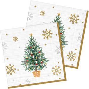80 Christmas Party Paper Napkins Disposable 13in Snowflake Xmas Tree Dinner Napkins Luncheon Napkins