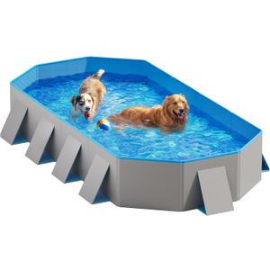 Peteast Foldable Dog Pool with Sturdy Square Design, Durable 82" Lx46 Wx12 D Extra Large Portable Pet Bathtub with Reinforced Sidewalls for Stability, Ideal for Indoor & Outdoor Use (Blue&Gray)